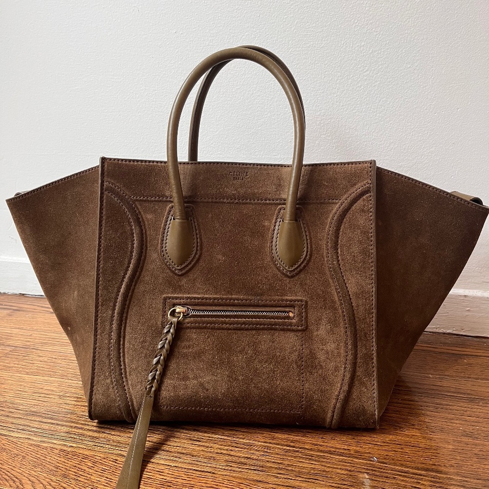 Celine Medium Phantom Bag in Suede Olive